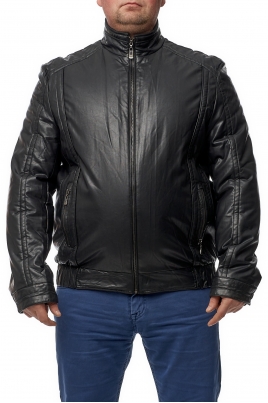 Черная мужская кожаная куртка из эко-кожи с воротником