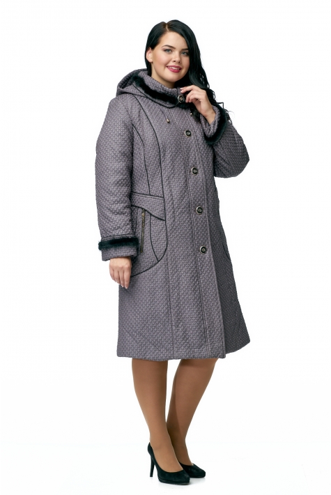 Женское пальто из текстиля с капюшоном, отделка норка 8015925