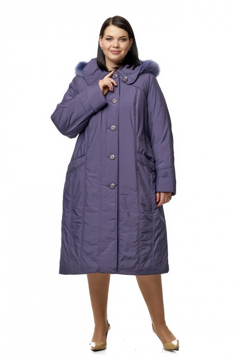 Женское пальто из текстиля с капюшоном, отделка песец 8015943