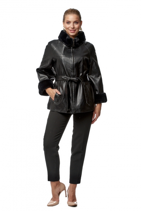 Женская кожаная куртка из эко-кожи с воротником, отделка искусственный мех 8019558