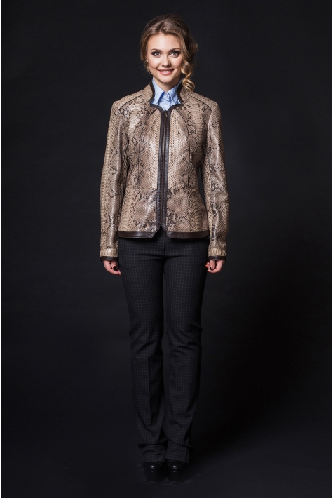 Женская кожаная куртка из натуральной кожи питона с воротником 8020530