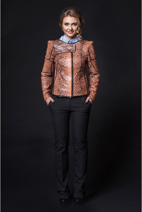 Женская кожаная куртка из натуральной кожи питона без воротника 8020531
