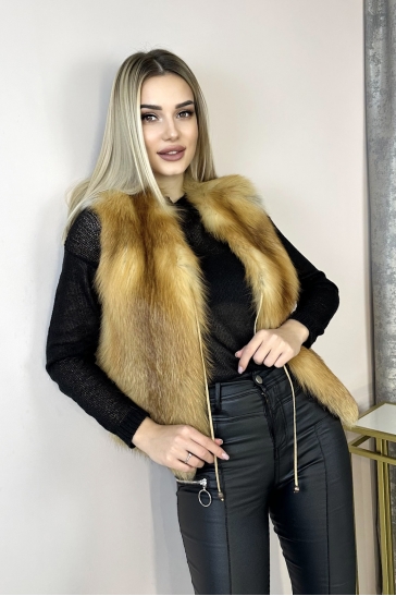 Меховой жилет женский, замша, отделка лиса